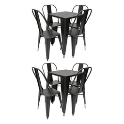 Kit 2 Conjuntos de Mesa Design Tolix Iron Industrial Preto 4 Cadeiras - 1