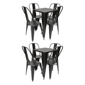 Kit 2 Conjuntos de Mesa Design Tolix Iron Industrial Preto 4 Cadeiras