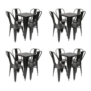 Kit 4 Jogos de Mesa Design Tolix Iron Industrial Preto com 4 Cadeiras