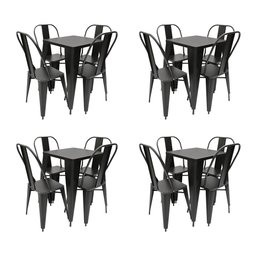 Kit 4 Conjuntos de Mesa Design Tolix Iron Industrial Preto 4 Cadeiras - 1