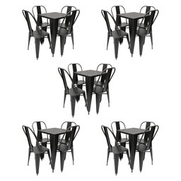 Kit 5 Jogos de Mesa Design Tolix Iron Industrial Preto com 4 Cadeiras - 1