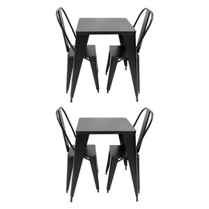 Kit 2 Conjuntos de Mesa Design Tolix Iron Industrial Preto 2 Cadeiras