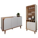 Ver imagem 1 de Kit Aparador Buffet e Cristaleira Jurere Pes Madeira Maciça Off White Matte/freijo