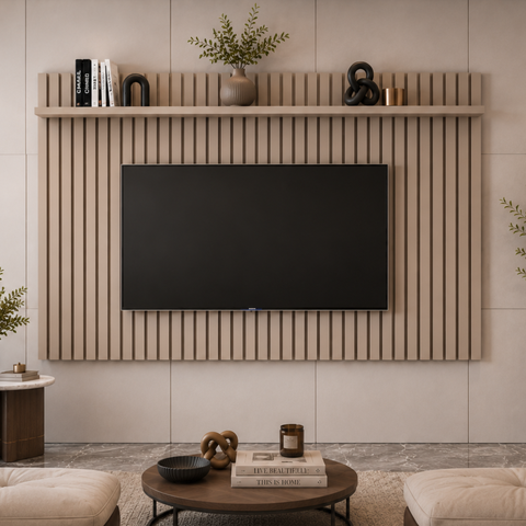 Painel de TV Ripado para Sala de Estar Classic 1,80 x 1,35 - Cinza