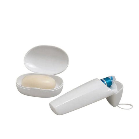 Kit Organizador Viagem Porta Escova Dental e Saboneteira Higiene Pessoal Plástico Branco Yoi