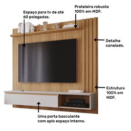 Painel para TV até 60 Polegadas Panamá Plus 100% MDF com 1 Porta Permóbili Nature/Off White - 5