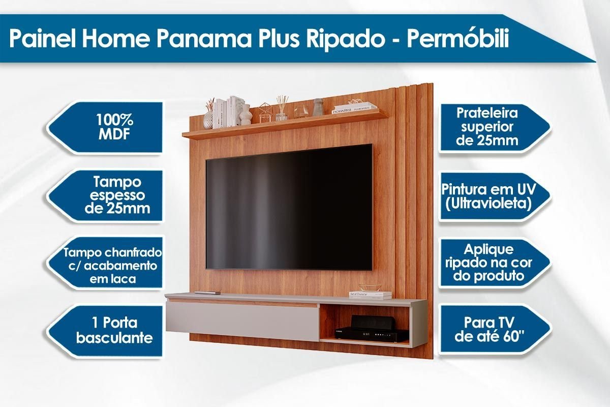Painel para Tv até 60 Polegadas Panamá Plus 100% Mdf com 1 Porta