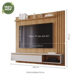 Painel para TV até 60 Polegadas Panamá Plus 100% MDF com 1 Porta Permóbili Nature/Off White - 6
