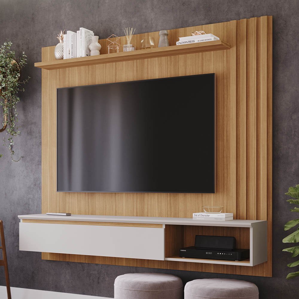 Painel para TV até 60 Polegadas Panamá Plus 100% MDF com 1 Porta Permóbili Nature/Off White - 3