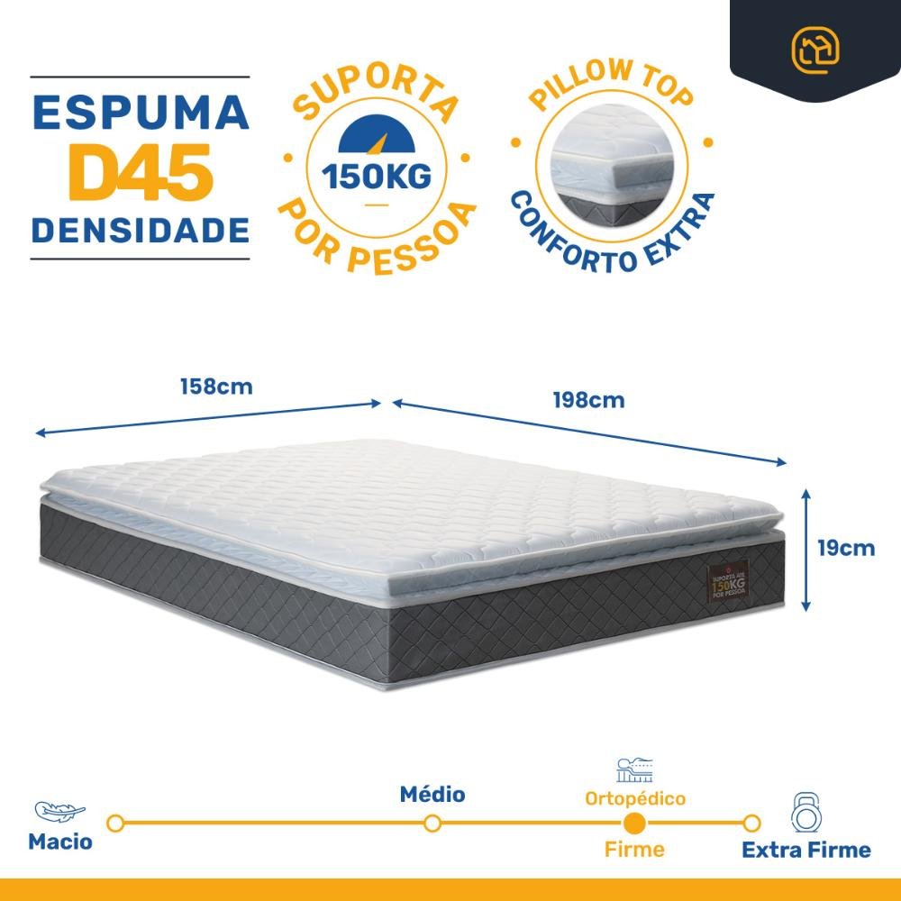 Cama Box Baú com Colchão de Espuma D45 Pillow Top Fort Comfort Queen 158cm - 6