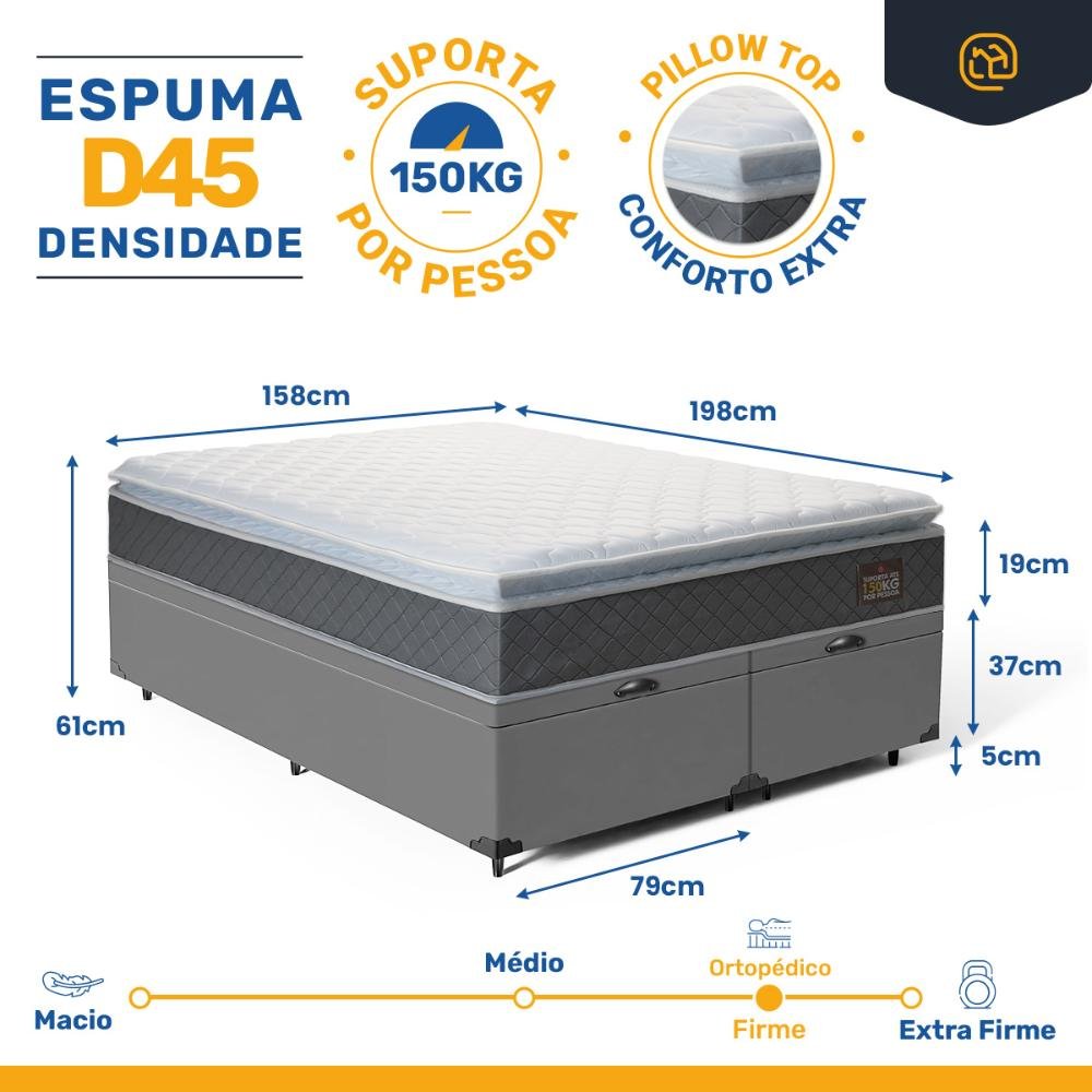 Cama Box Baú com Colchão de Espuma D45 Pillow Top Fort Comfort Queen 158cm - 4