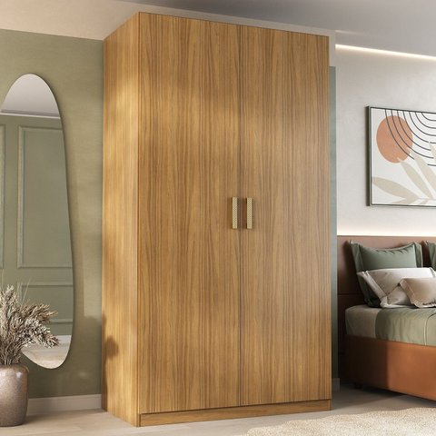 Guarda Roupa Solteiro 100% MDF 2 Portas 3 Gavetas Marsala Nogueira Marrom