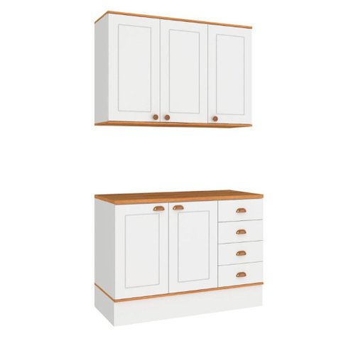 Cozinha Compacta Aspen 5 Portas 4 Gavetas com Tampo Branco/Cinamomo - Fellicci