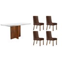 Ver imagem 1 de Mesa Cozinha Berlim c/ Tampo Madeirado c/ Vidro Canto Curvo 120x80cm e 4 Cadeiras Dakota Madeira