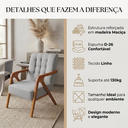 Ver imagem 4 de Poltrona Decorativa Estofada em Linho Cinza Claro para Sala Pés de Madeira Maciça
