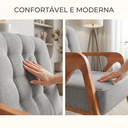 Ver imagem 3 de Poltrona Decorativa Estofada em Linho Cinza Claro para Sala Pés de Madeira Maciça