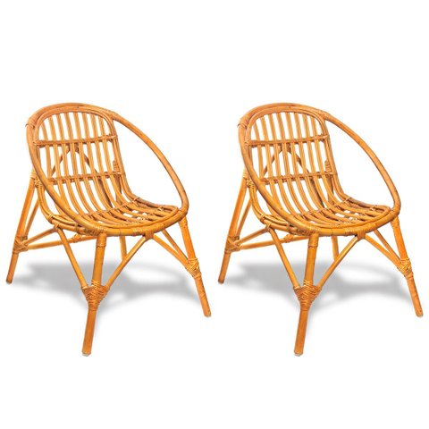 2 Cadeira Poltrona Rattan Fibra Natural Pequena Sala NAT89