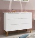 Ver imagem 2 de Cômoda 6 Gavetas Théo New Branco Fosco com Madeira - MoveisAqui