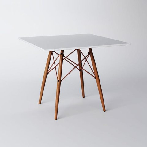 Mesa Eiffel Wood Cobre Tampo de Madeira Quadrado 90cm Branco Asturias