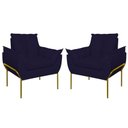 Ver imagem 1 de Kit 2 Poltronas Luxo Base Reforçada Metal Dourado Azul Marinho