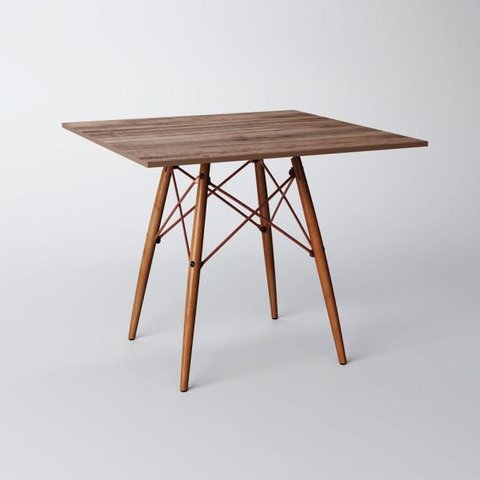 Mesa Eiffel Wood Cobre Tampo de Madeira Quadrada 90cm Amêndoa Asturias