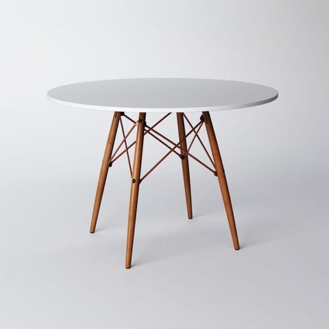 Mesa Eiffel Wood Cobre Tampo de Madeira 90cm Branco Asturias