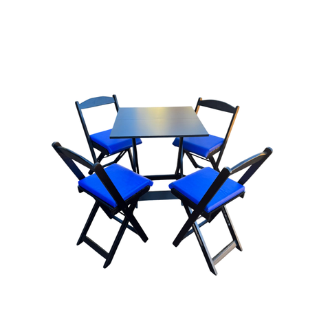 Conjunto Mesa Dobrável com 4 Cadeiras Preto Estofado Azul Kit Bar Restaurante