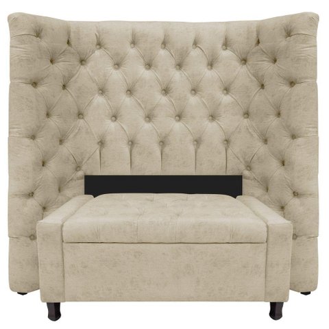 Kit Cabeceira e Calçadeira Baú Solteiro Everest P02 90cm Corano - Doce Sonho Móveis Bege