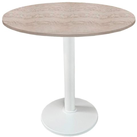 Mesa Zeta Ferro Branco 75 Cm (alt) Disco Redondo Tampo Mdp Redondo 70 Cm Larg X 2,5 Cm Alt