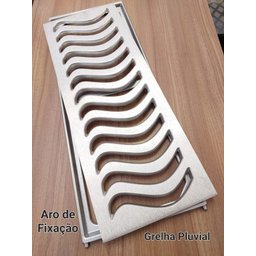 Ralo Pluvial 20x100 com Suporte e Grelha - Alumínio Escovado - 2