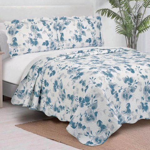 Kit Cobre Leito Evolution Casal Estampado Floral Dupla Face Colcha 3 Peças Lunera