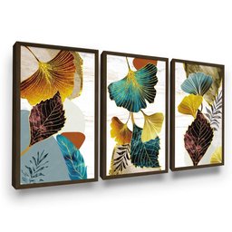Quadros Decorativos Folhagens Sala Tons Amarelo Azul - 2