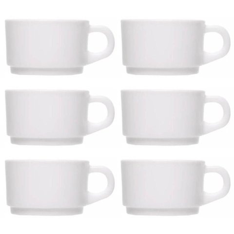 Jogo 6 Xícaras de Chá Café Essenza 200ml Vidro Opalino Branco Hotel Restaurante Cafeteria