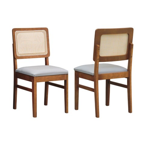 Kit 2 Cadeiras Lyon Encosto Telinha Natural Assento Estofado - Amêndoa