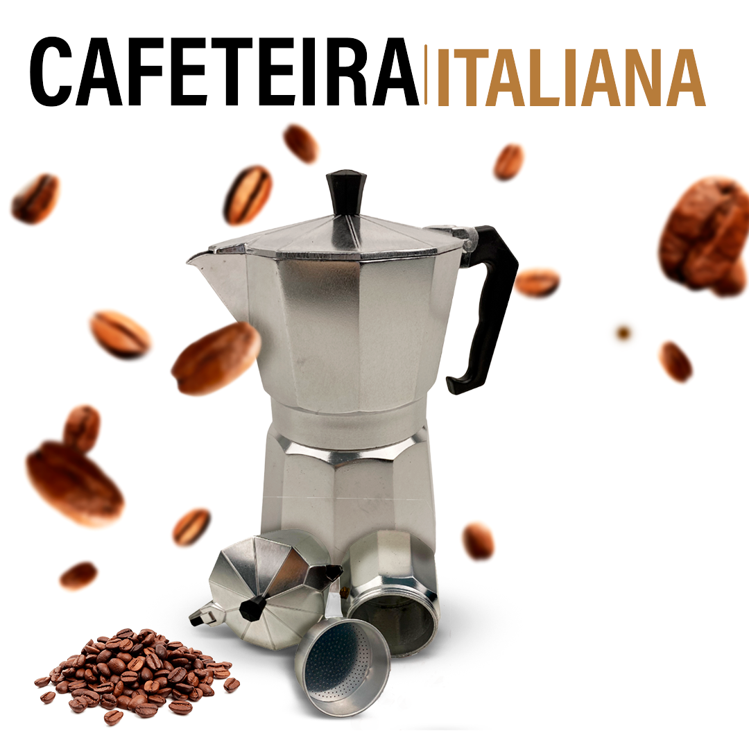 Cafeteira Manual Italiana Café 6 Xícaras Prateada Alumínio - 1