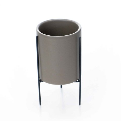 Cachepot Cinza com Suporte em Metal G 15x8cm - D’Rossi