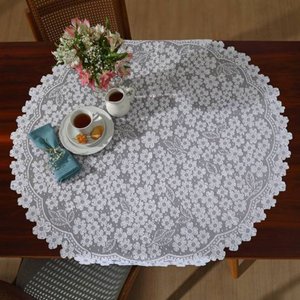 Toalha Mesa Redonda Renda Interlar Dogwood Branco 100cm