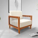 Ver imagem 1 de Poltrona Sala de Estar Pés Madeira Maciça Corda Náutica Preta 75cm Manila Linho Off White Rústico G6