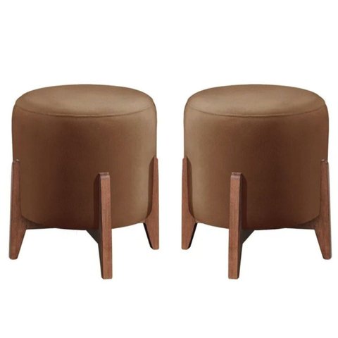 Kit 2 Puff Decorativo para Sala Redondo Luxo Dubai Veludo:capuccino