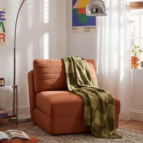 Poltrona Cama sem Braço Reclinável Fold CabeCasa MadeiraOriginals Laranja Bouclé Terracota