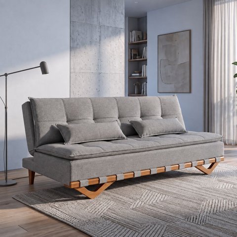 Sofá Cama Casal Lumi 3 Lugares 1,90m Linho com Pillow Top - Cinza