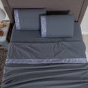 Ver imagem 2 de Jogo de Lençol Casal Padrão Madri 400 Fios Micropercal Cinza Friso Floral Toque Macio 4 Peças