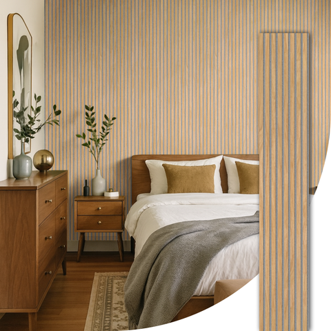 Painel Ripado Acústico Madeira Natural Ikara - 270x32cm