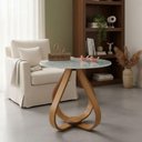 Ver imagem 1 de Mesa Lateral Bela Alice Redonda Tampo Vidro MDF 60cm Off White Decoraper