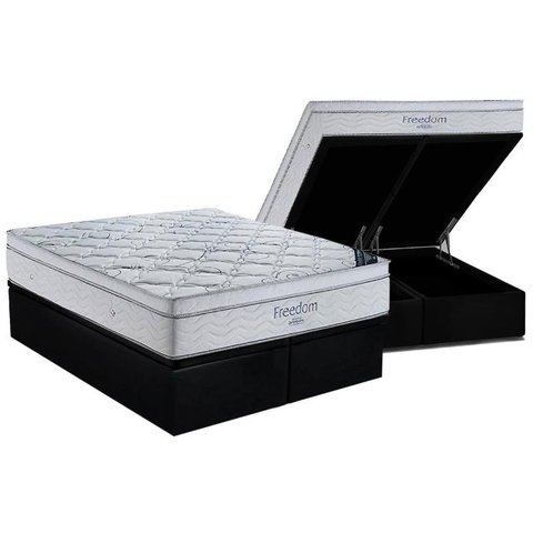 Cama Box Baú King: Colchão Molas Ortobom SuperPocket Freedom Visco + Base CRC Suede Black(193x203)
