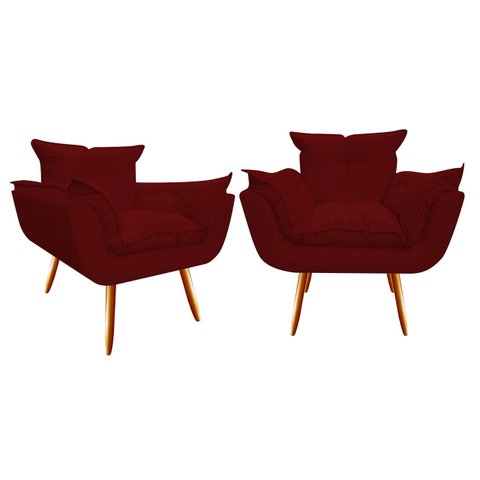 Kit 2 Poltronas Decorativa Opala Suede Marsala Pés Madeira Ms Decor