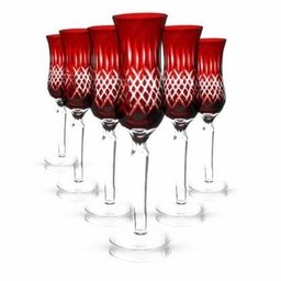 Conjunto Taças de Cristal Lapidado Vermelho 150ml 6 Peças - 1