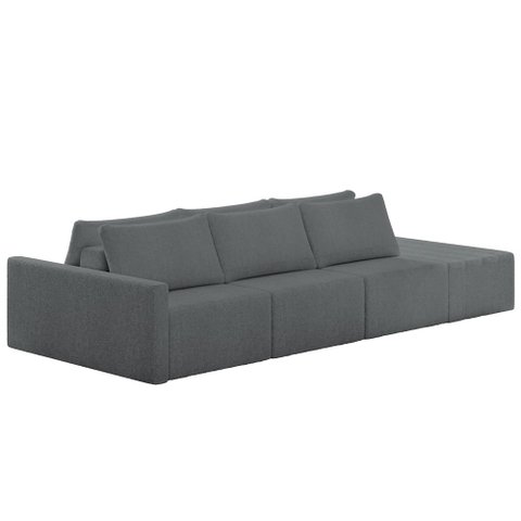 Sofá Ilha Modular para Sala 342cm com Puff Dublin K01 Bouclê Cinza - Lyam Decor