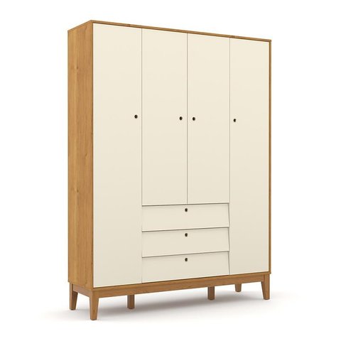 Guarda Roupa Infantil 4 Portas e 3 Gavetas Unique Freijó/Off White/Eco Wood - Matic Móveis