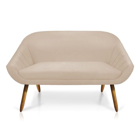Namoradeira Giovana 02 Lugares Suede Bege Pés Palito Castanho - D’Rossi